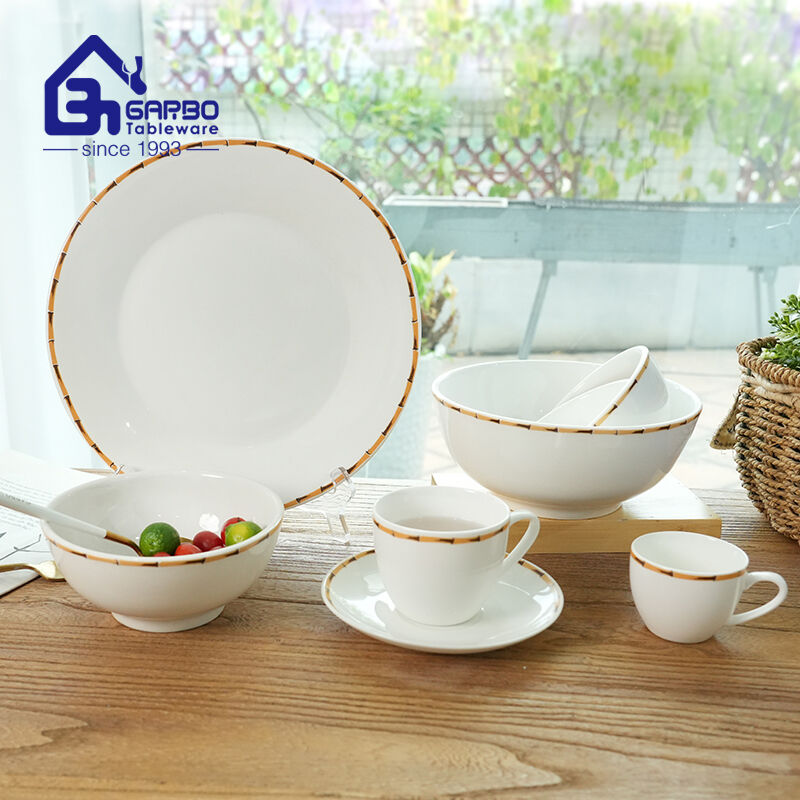 220ml bamboo edge design porcelain coffee and tea mug set with saucer 