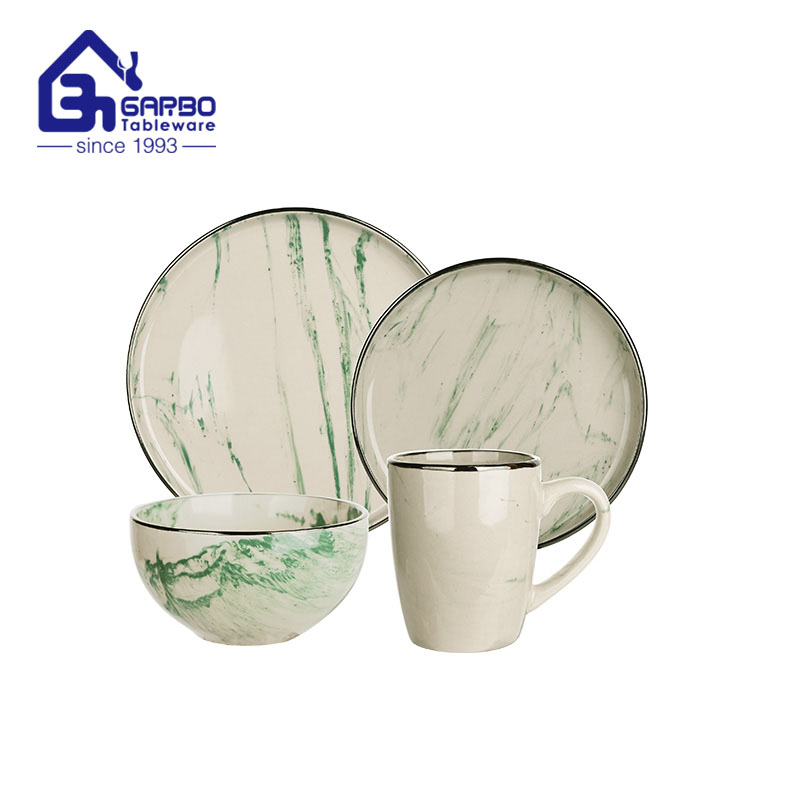 Color engraved ceramic deep plate and bowl dinner set for wedding party decorative stoneware dinnerware set