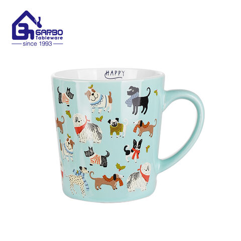 wholesale online stoneware coffee mug with a handle Hand painted red rim 330ml ceramic mugs