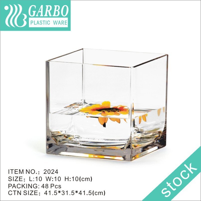 12cm square shape cube polycarbonate clear vase for wedding decoration
