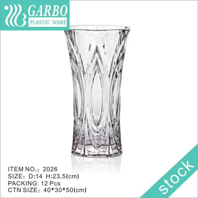 Clear engraved pattern 35cm height plastic vase for wedding decoration
