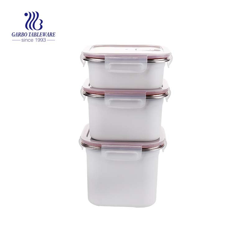 1200ml rectangular stainless steel container with locked plastic lid