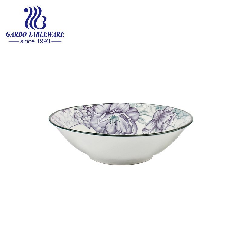 Classic underglazed porcelain bowl with customizable decal for wholesale
