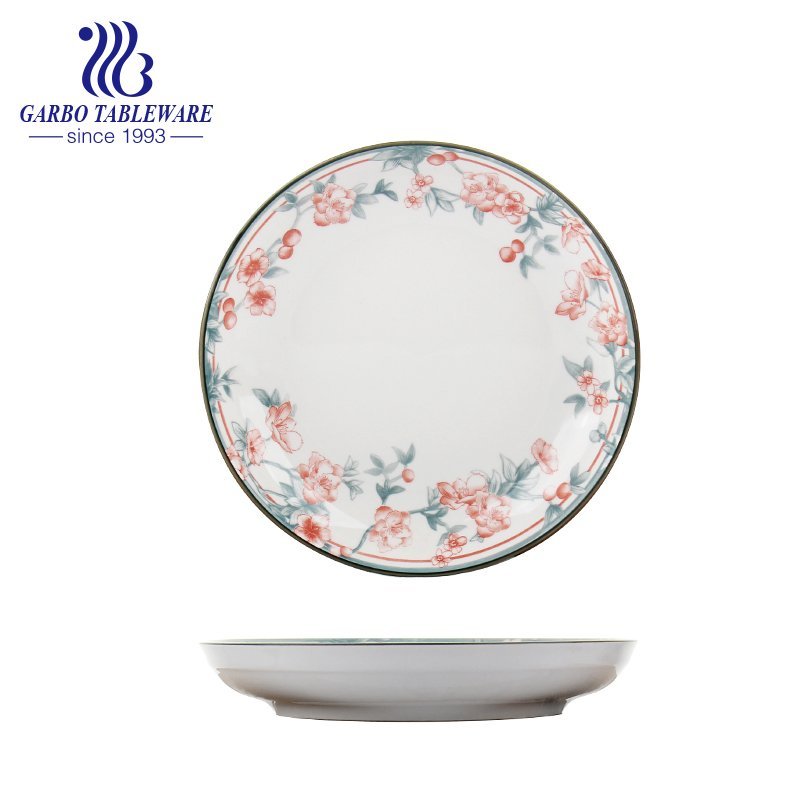 China factory cheap OEM flower printing food grade plain 8inch porcelain dinner plate