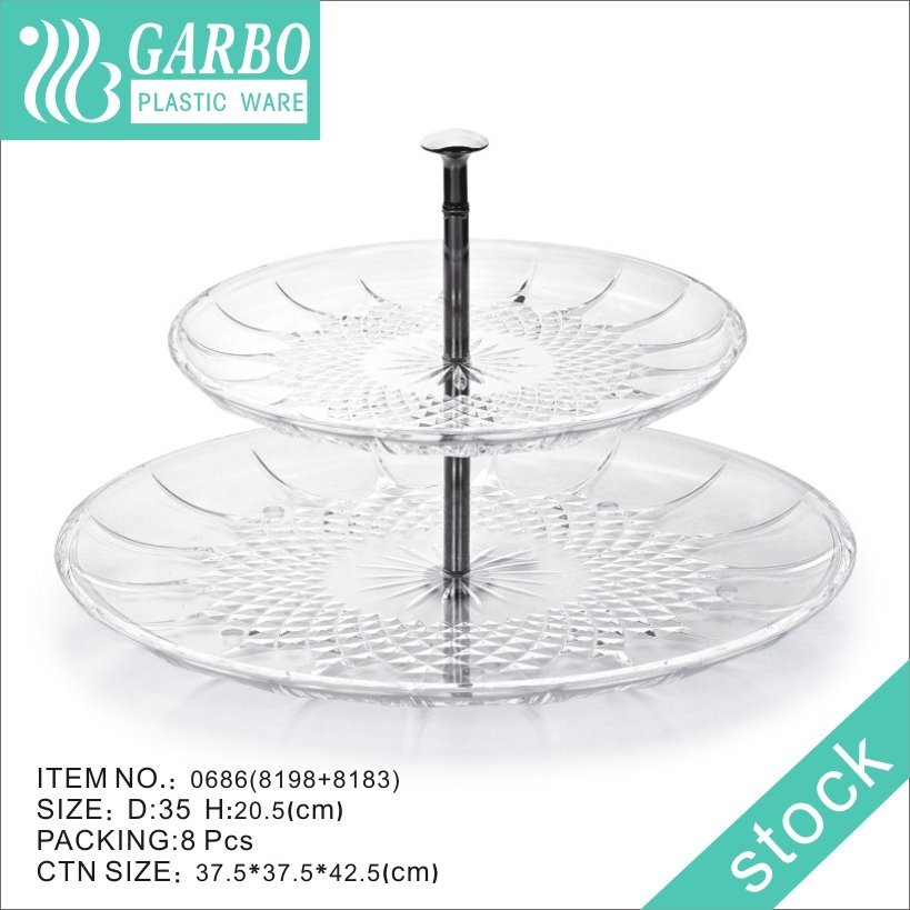Food Safe BPA free 2-Tier plastic cupcake stand dessert plates for all desert in outdoor and indoor events