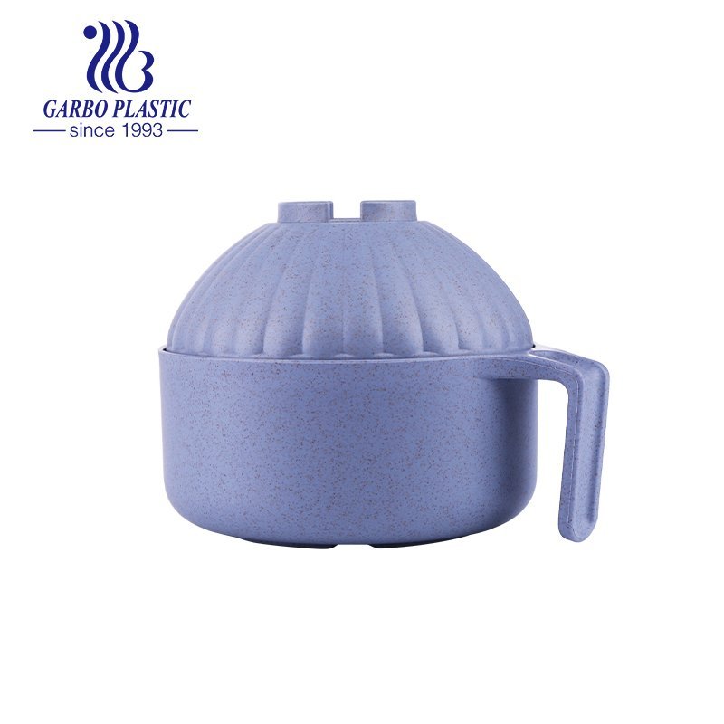 Wheat straw healthy gentle cream color plastic salad fruit bowl with a big round shape lid and easy holding handle from factory