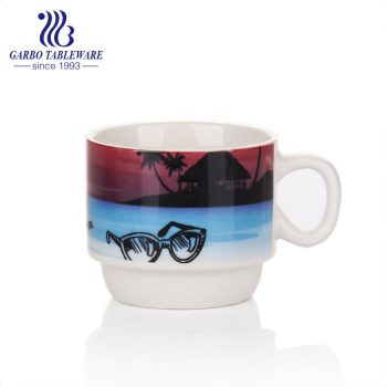 Ceramic vacation coffee mug for beach holiday enjoyable porcelain printed espresso mugs latte drinking cup with small handle