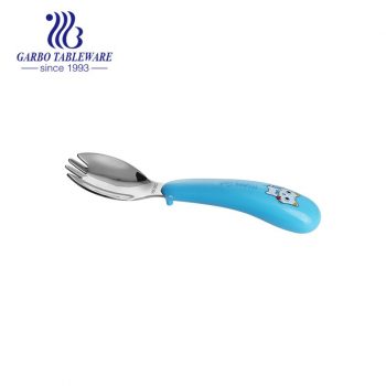 High quality cartoon cute design plastic handle 304 stainless steel fork spoon for kids