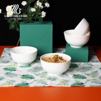 High quality 400ml white ceramic rice bowl with outside design