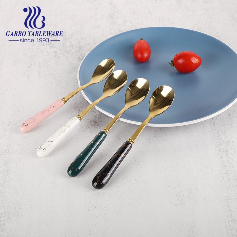 Wholesale 430SS golden titanium plating dinner spoon flatware set with mirror polish