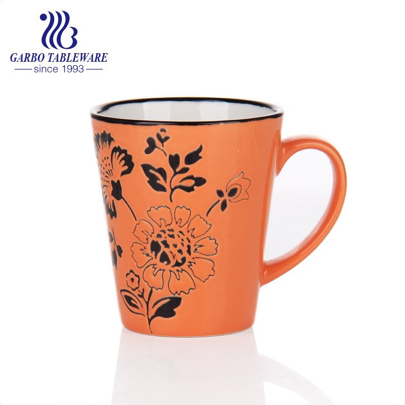 Full leaves print porcelain drinks mug creative beautiful design cups with white handle