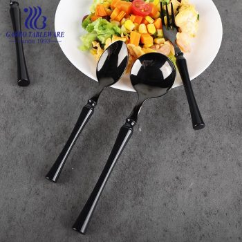 201SS Black color Titanium plating design stainless steel cutlery dinner spoon with ABS handle