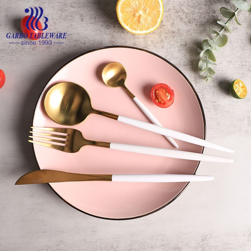 Square gold flatware set PVD 18/0 stainless steel cutlery set South American hot selling table utensil set