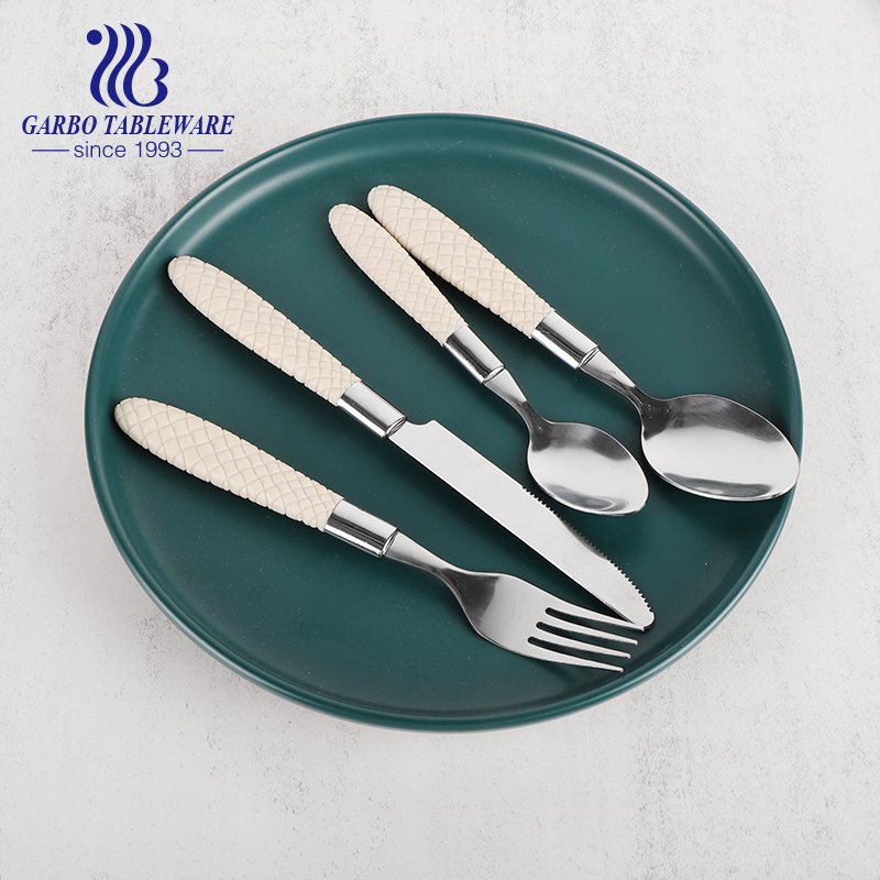 Luxury wedding metal fork silver stainless steel fork with PP plastic weaving handle