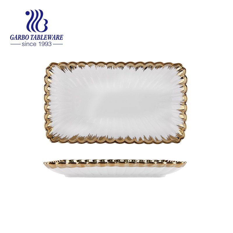 Wholesale decorative custom golden edge 10inch royal square porcelain flat plate