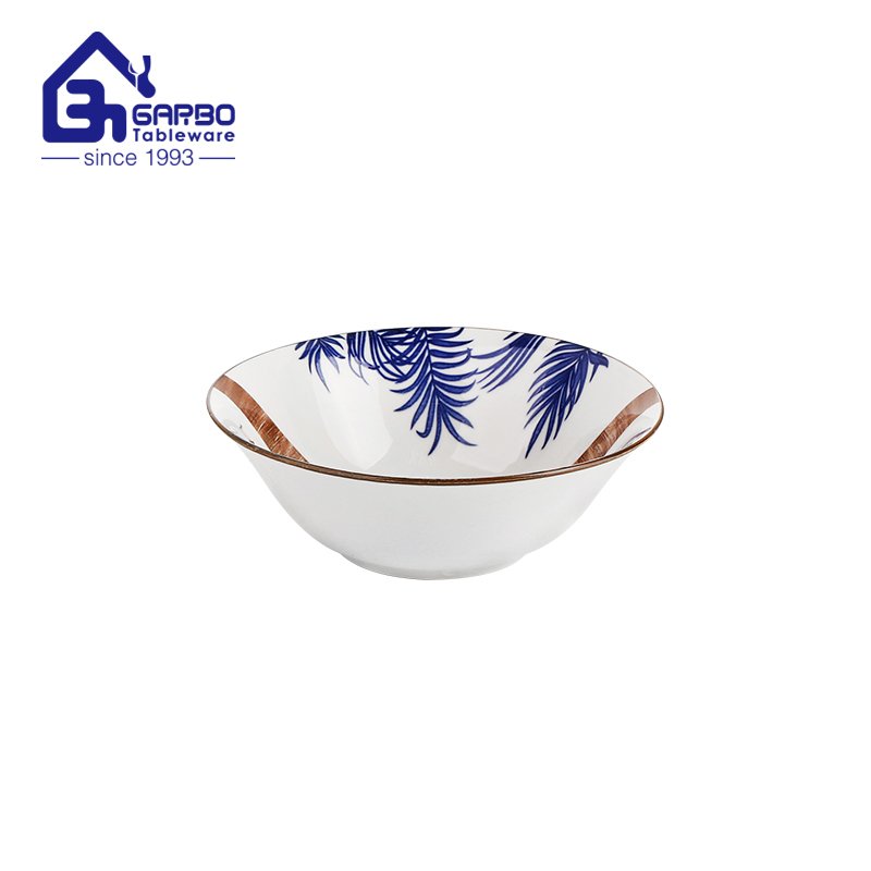 Blue color glaze ceramic dinnerware bowl set custom print new bone china dinner food bowl kitchenware