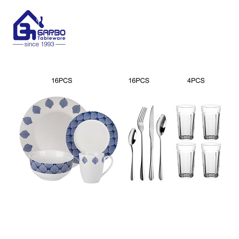 daily use 32pcs All U Need Dinnerware Combo Set porcelain set with stainless steel flatware cutlery  for 4 people use