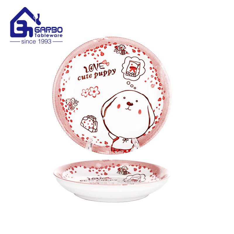 Cute Cat Design porcelain plate 8”underglazed printing ceramic dish round shaped side plate dessert dish