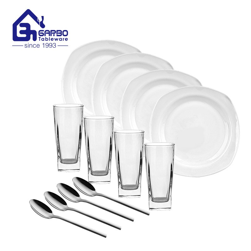 circle pattern round household tableware 12pcs dinner set with plate cup spoon