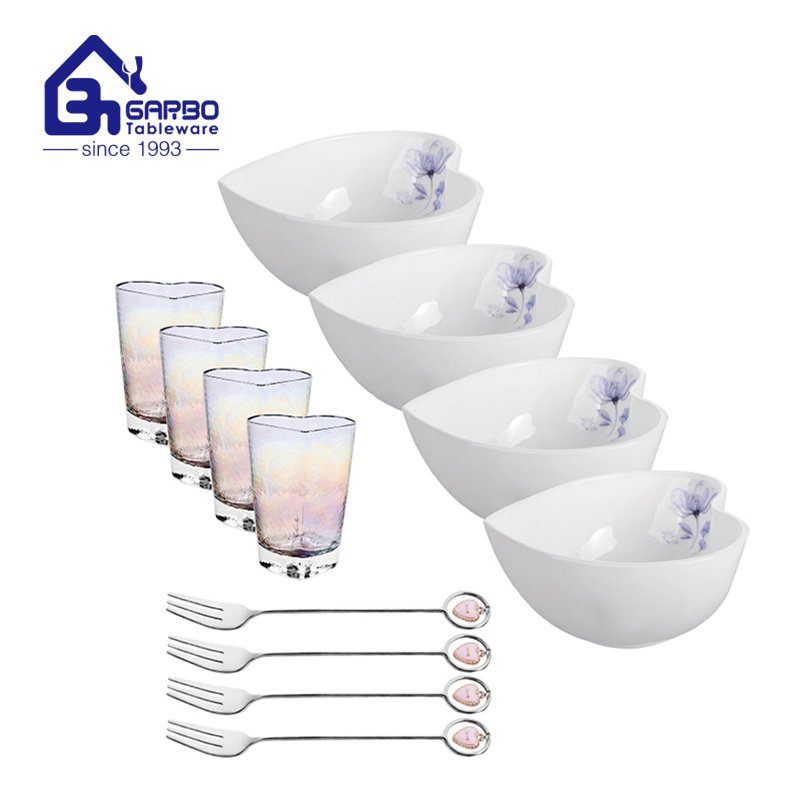 white plain square opal plates set with stem glass and dinner spoon