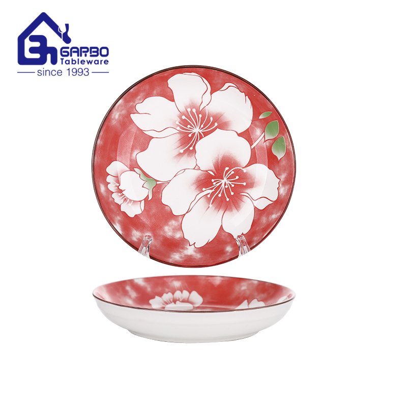 8.86 inch stoneware soup plate with flower decal print design for sale